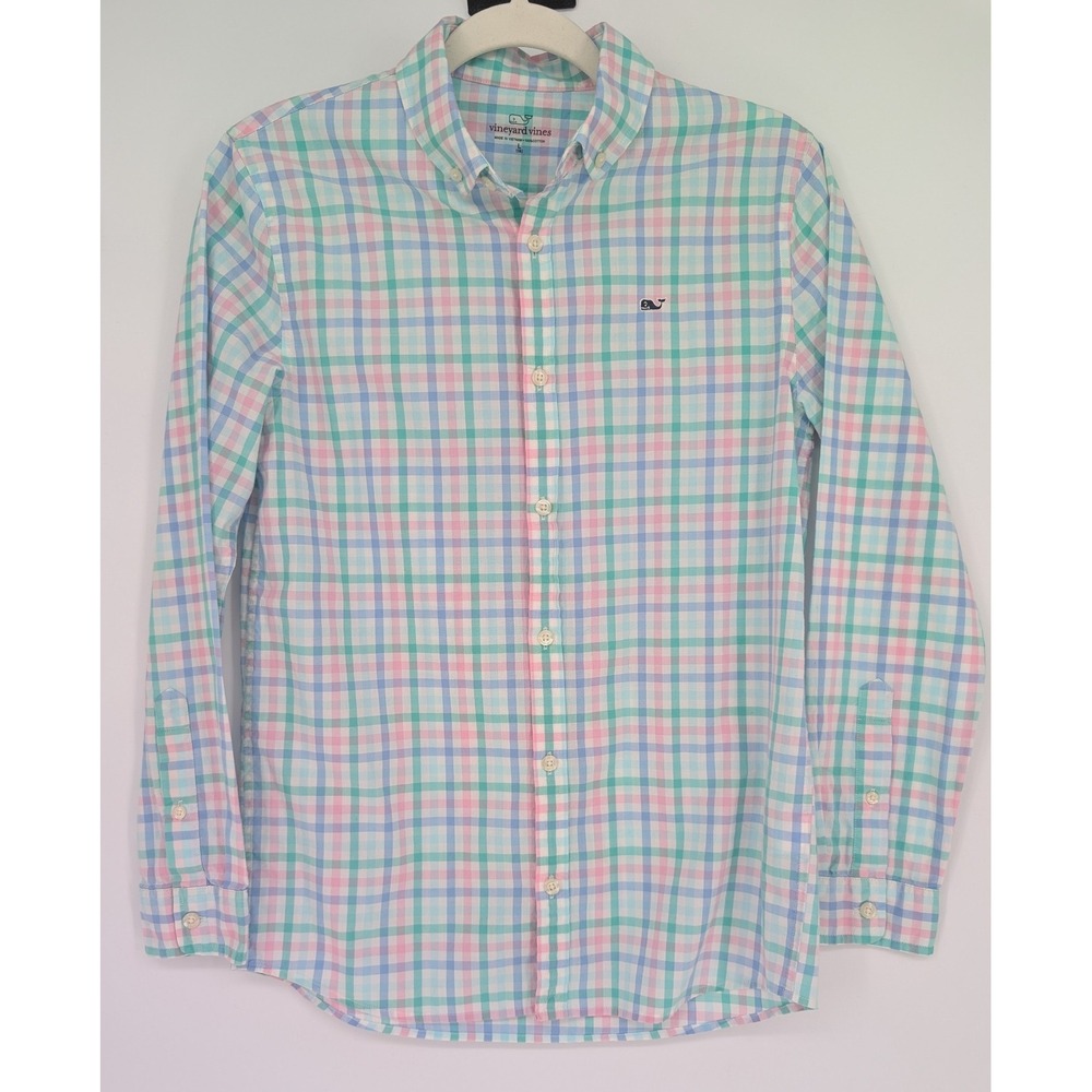 Vineyard Vines Button Down Shirt Kids L 16 Multicolor Plaid Cotton Coastal Prep